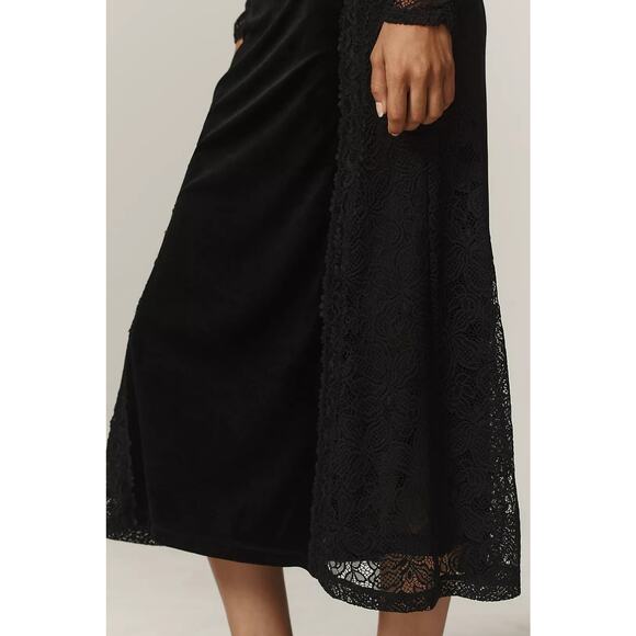 NWT Anthropologie Long-Sleeve Mock-Neck Lace Velvet Slip Midi Dress $170 SMALL - Picture 3 of 8